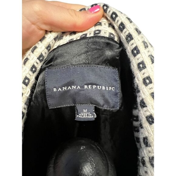 Banana Republic Wool Blend Long Coat Women M Black/White Checkered Button Closur - Picture 10 of 13